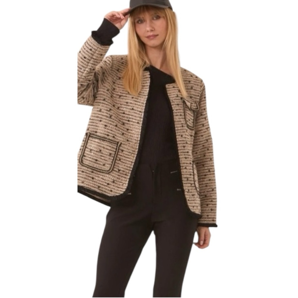 NKN Nekane Fantasy Tweed Sequin Bead Snap Front Jacket Sz M Retail $285